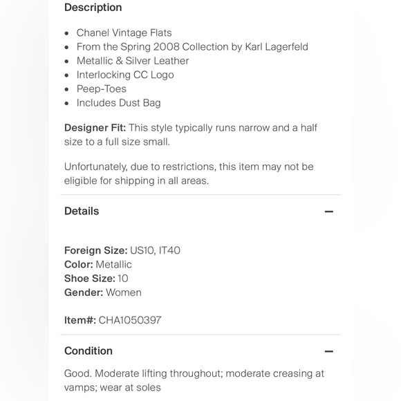 Chanel size 10 metallic pewter silver flats - Picture 7 of 7